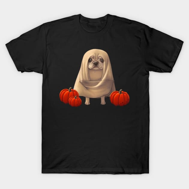 Spooky Halloween American Bulldog Puppy in Cheesecloth Funny Halloween Season T-Shirt by Mochabonk